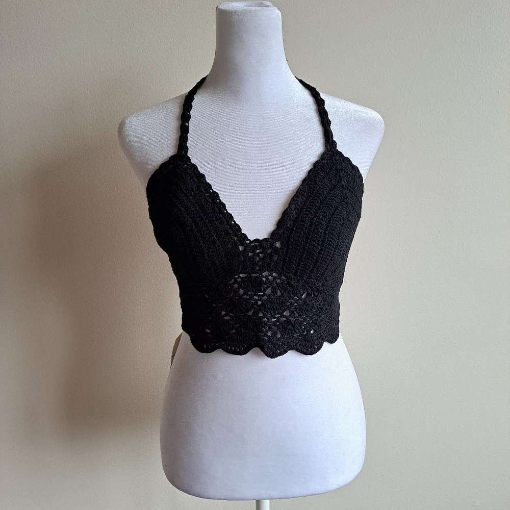 New Laraethnics 100% Cotton Black Knit Crop Top One Size
